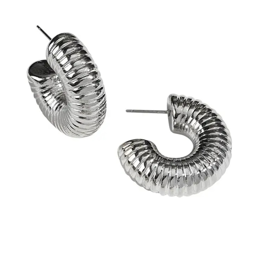 Silver Ribbed Hoop Earrings Embraceable